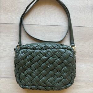Clare V Midi Sac Puffy Woven Army Green with Crossbody Strap